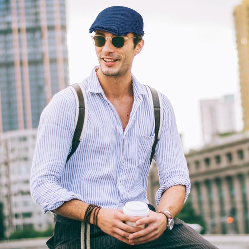 Xinveen Men's Mesh Cap Breathable Summer Newsboy Hat Adjustable Beret Ivy Cap Irish Cabbie Driving Hunting Hats - Image 2